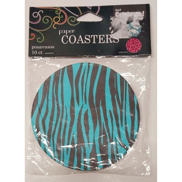 Brand New Paper Cardboard Drink Coasters 10 Pack Blue Tiger Pink Leopard 4" - Picture 1 of 6